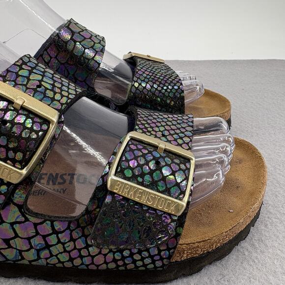 Birkenstock Arizona Sandals 37 US 6-6.5 Iridescent Snake Scale Black Two Strap - Picture 9 of 15
